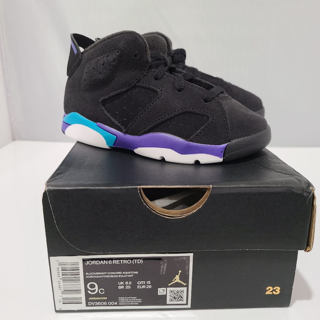 Jordan 6 Retro Brand New Td Black Bright Concord Aquatone Size 9c